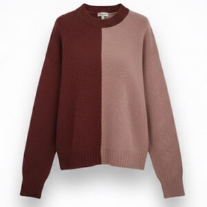 Vigoss Colorblock Knit Sweater Large Coral Pink Red Cozy Ribbed Pullover NWT